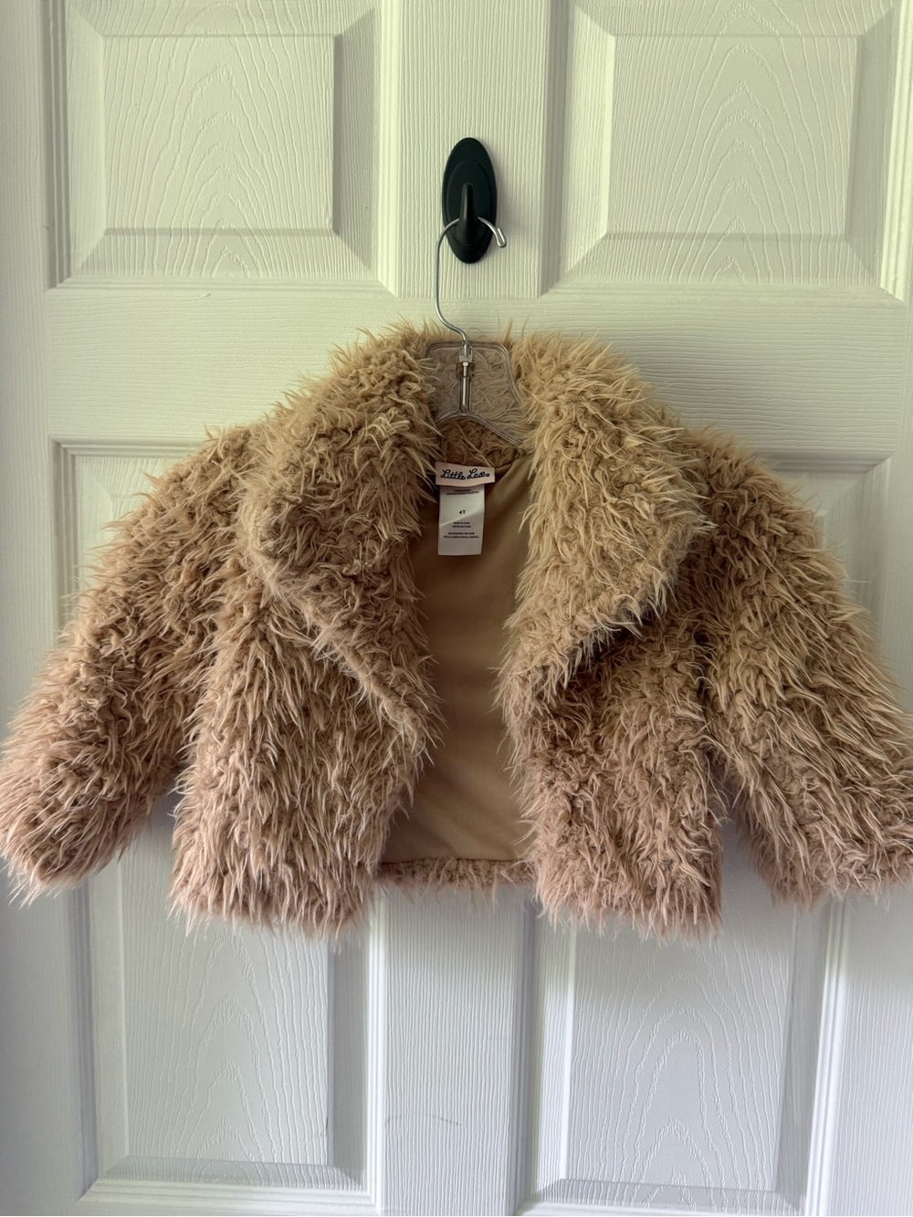 Little Lass Girls Faux Fur Cropped Jacket in Taupe